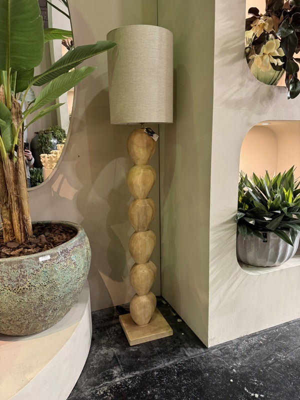 Stehleuchte Holz mit Lampenfuß taupe, Stehlampe Naturholz, Höhe 140-185 cm