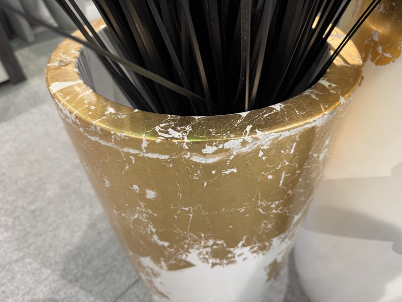 Vase weiß-Gold, Bodenvase Gold-weiß, Pflanzvase weiß-Gold, Höhe 100 cm