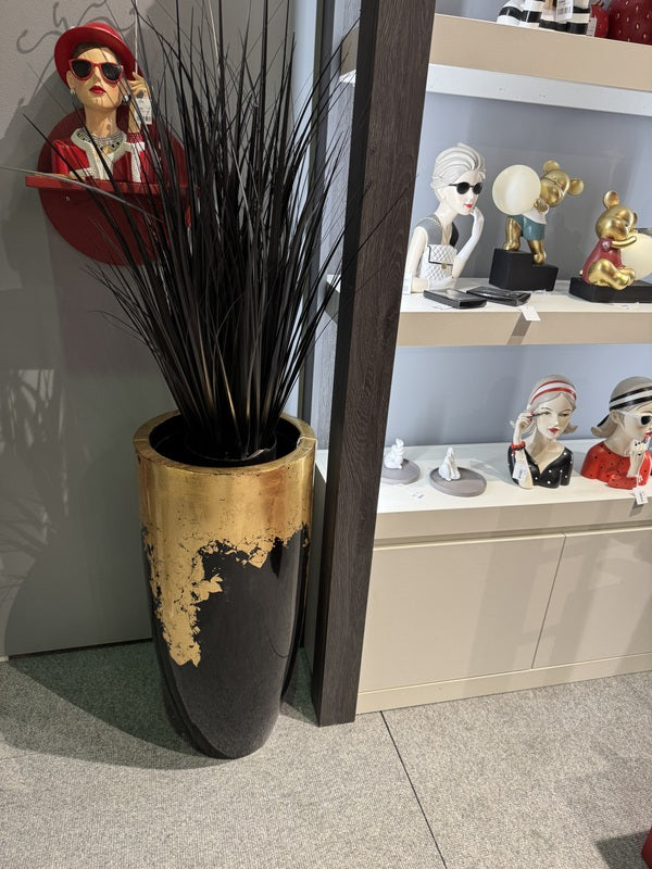 Vase Gold-schwarz, Bodenvase schwarz-Gold, Pflanzvase schwarz-Gold, Höhe 100 cm