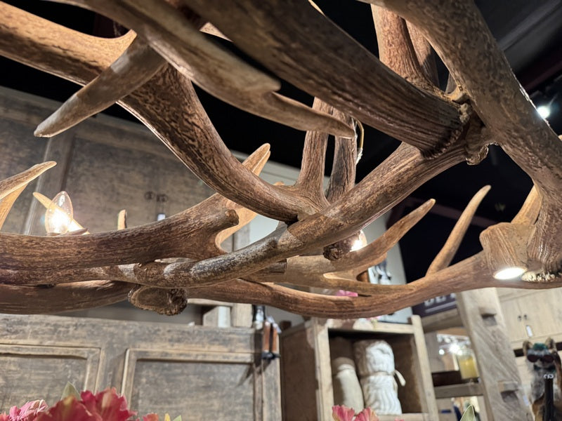 Kronleuchter Hirschgeweih, Kornleuchter rustikal 6 Flammig, Kronleuchter Landhaus, Breite 135 cm