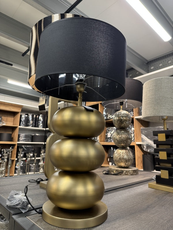 Tischlampe Gold matt, Tischleuchte Gold mit Lampenschirm schwarz, Höhe 70 cm