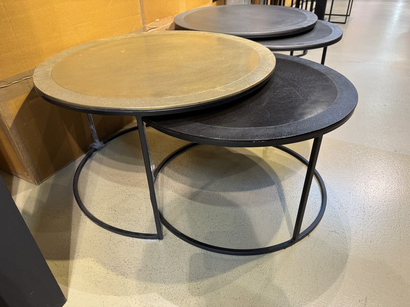 Couchtische 2er Set Metall Bronze-schwarz, Couchtisch schwarz Metall, Durchmesser 67-75 cm