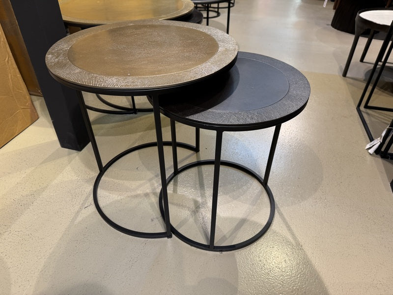 Beistelltische 2er Set Metall Bronze-schwarz, Beistelltisch schwarz Metall, Durchmesser 41-49 cm