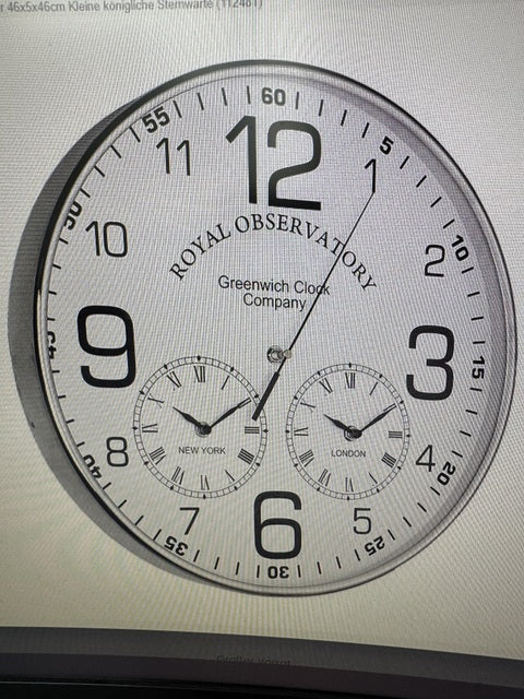 Wanduhr weiß-Silber, Uhr rund Silber-weiß, Durchmesser 51 cm