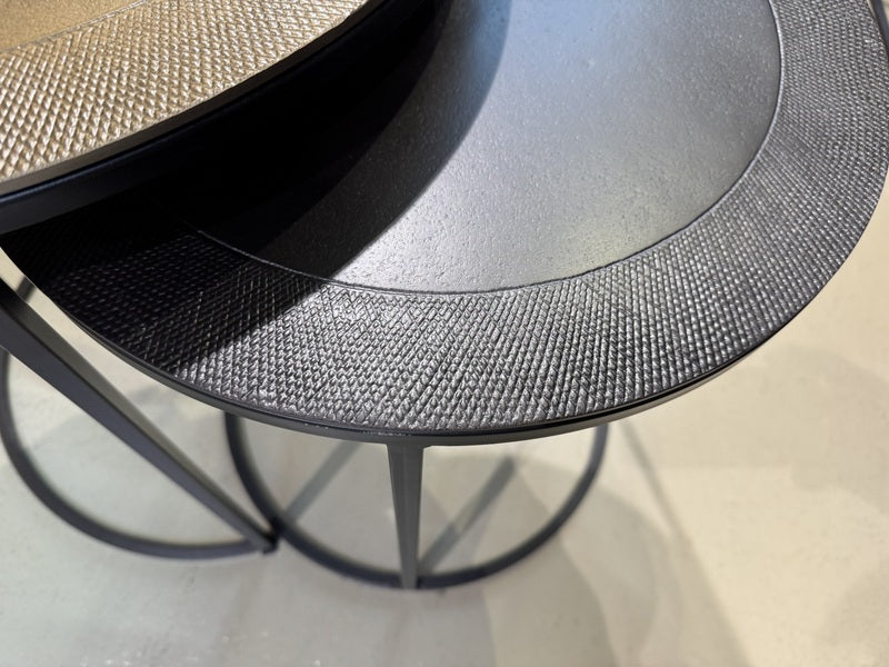 Beistelltische 2er Set Metall Bronze-schwarz, Beistelltisch schwarz Metall, Durchmesser 41-49 cm