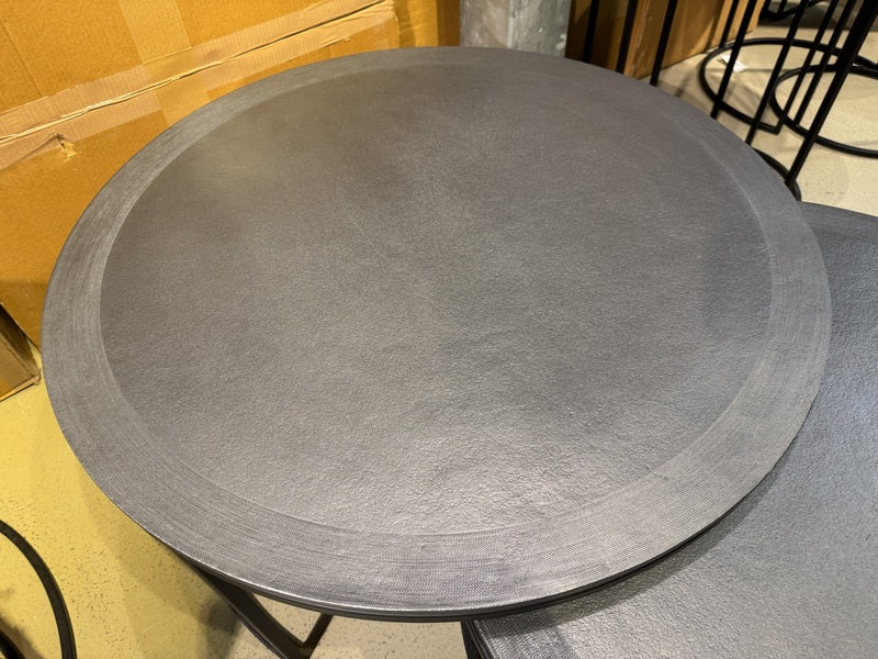 Couchtisch 2er Set grau-schwarz, Beistelltisch schwarz Metall, Durchmesser 67-75 cm