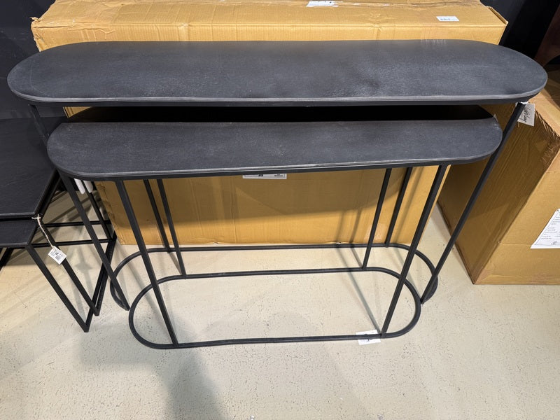Konsole Metall grau-schwarz 2er Set, Wandtisch schwarz Metall, Breite 100- 118 cm