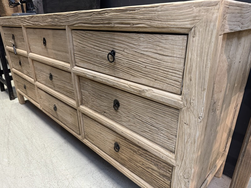 Altholz Sideboard Natur-grau, Anrichte mit Schubladen Altholz, Kommode Altholz, Breite 180 cm