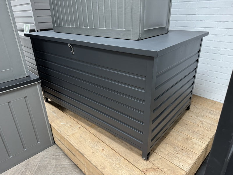 Gartentruhe anthrazit Metall, Kissenbox anthrazit Metall, Metall Gartenbox XL anthrazit, Breite 141 cm