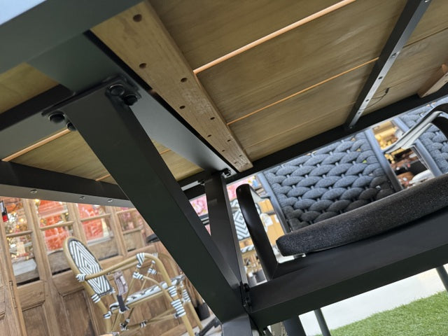 Gartentisch Aluminium braun-anthrazit, Gartentisch Teakholz grau-braun, Länge 180 cm