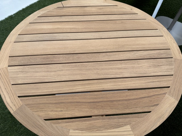 Garten-Couchtisch weiß-braun Teakholz, Couchtisch rund weiß Outdoor, Durchmesser 90 cm