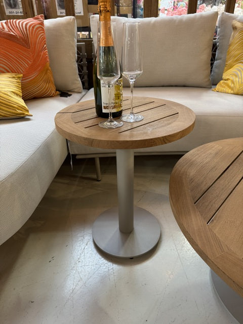 Garten-Beistelltisch grau-braun Teakholz, Beistelltisch rund grau Outdoor, Durchmesser 45 cm