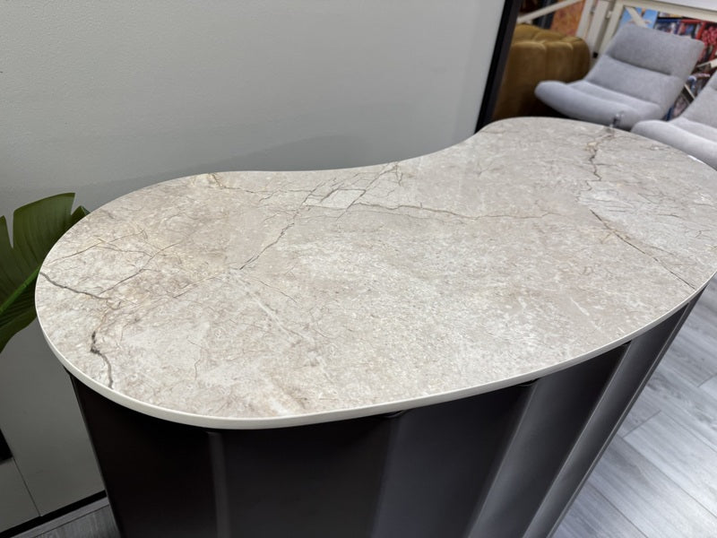 Empfangstheke halbrund Metall-Keramik, halbrunde Bartheke braun-grau, Breite 100 cm