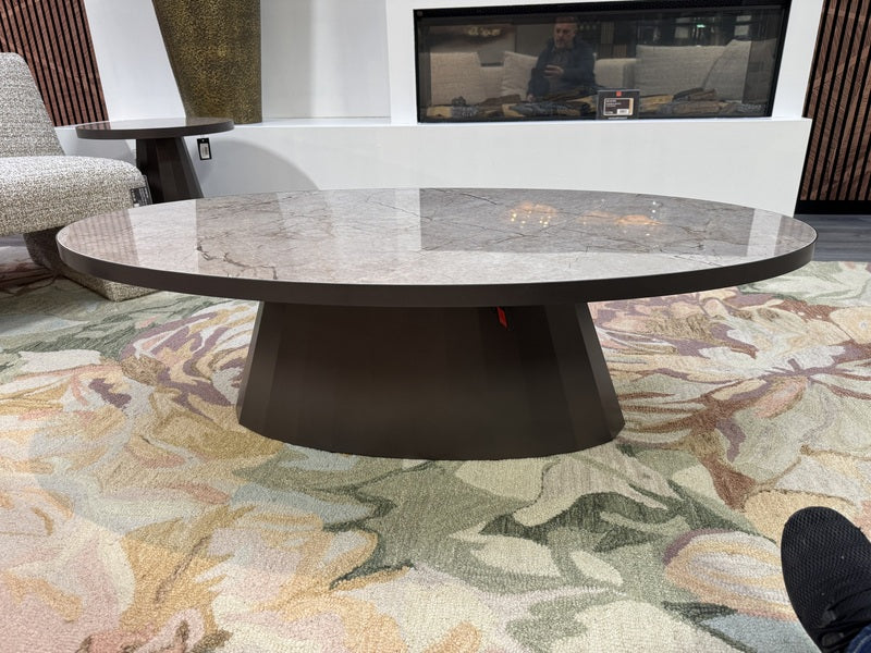 Beistelltisch rund grau-braun Keramik-Metall, runder Beistelltisch Keramik braun-grau, Durchmesser 50 cm