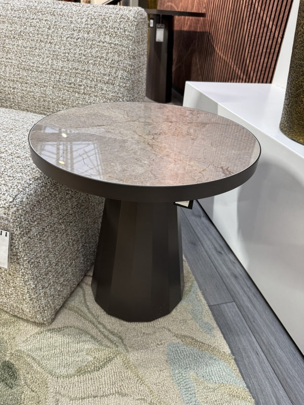 Couchtisch oval grau-braun Keramik-Metall, ovaler Couchtisch Keramik braun-grau, Länge 130 cm
