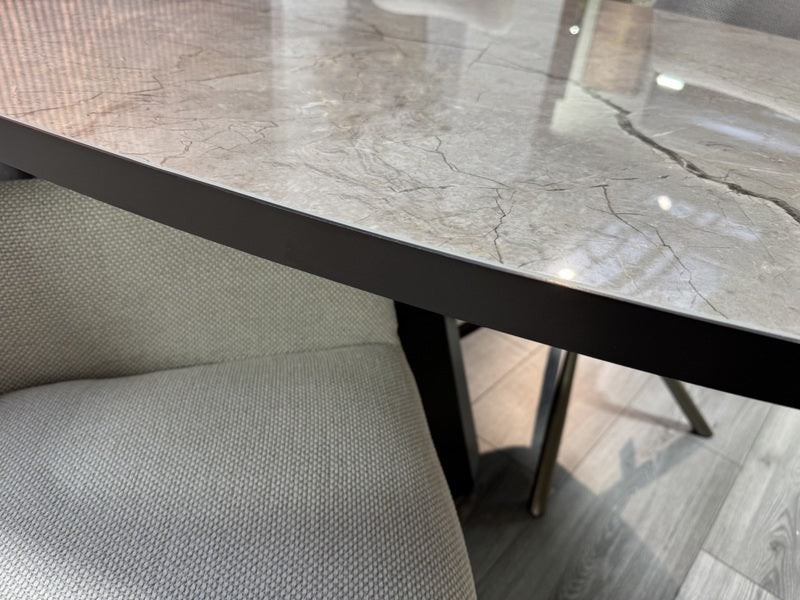 Esstisch oval Metall-Keramik, ovaler Tisch braun-grau, Breite 280 cm