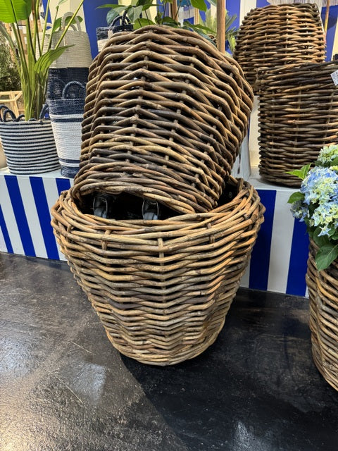 Pflanzen-Übertopf auf Rädern Rattan, Blumen-Übertopf Rattan, Durchmesser 55 cm
