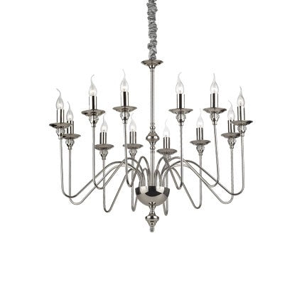 Kronleuchter Metall chrom Glas transparent Samt grau