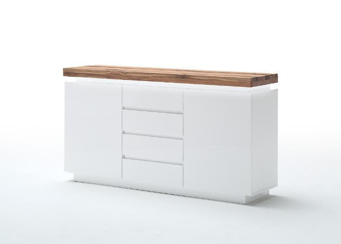 Sideboard Weiß matt lackiert mit eine massive Oberplatte, Breite150 cm