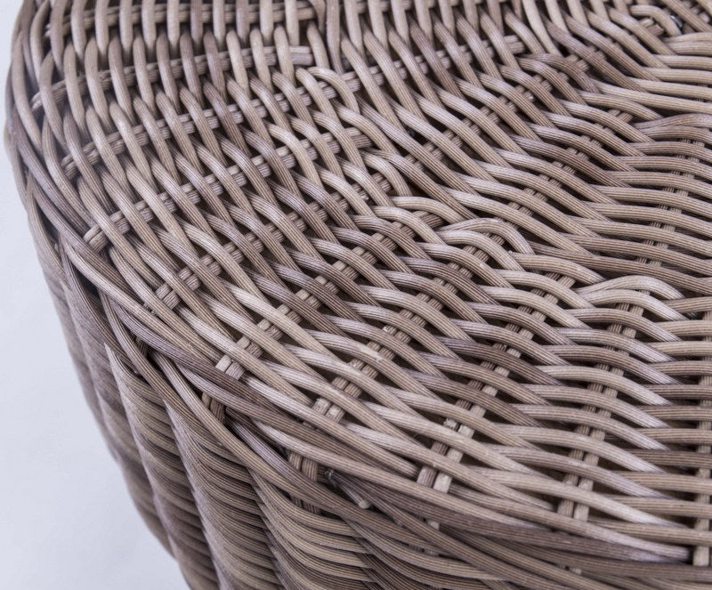 Hocker aus Massivholz und Kunststoff Rattan, Farbe Braun-Schwarz, Sitzhöhe 44 cm
