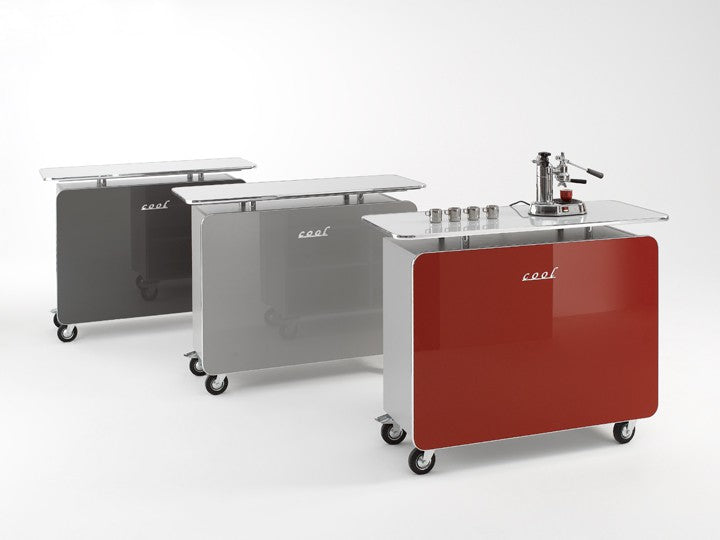 Office Bar auf Rollen, mobile Coffe Bar Hochglanz lackiert in vier Farben, Breite 140 cm