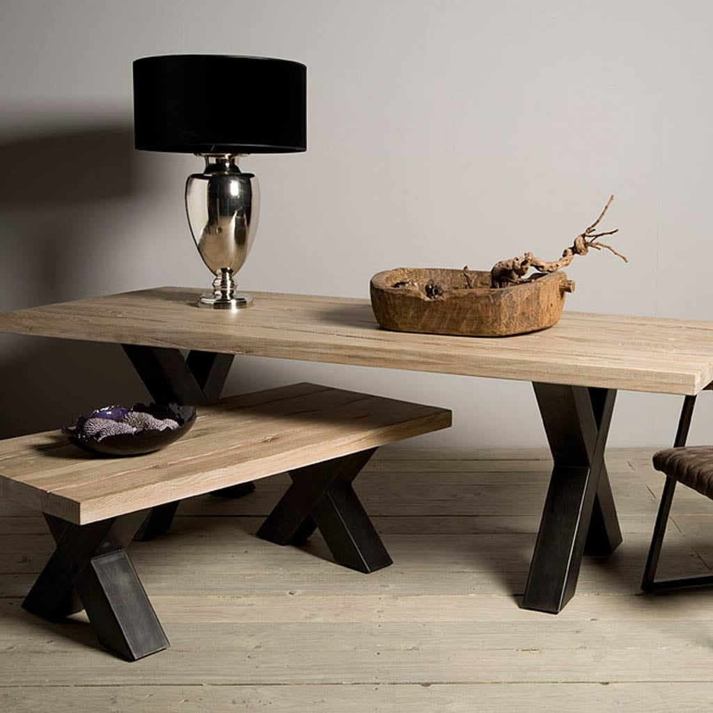 Esstisch Eiche massiv, Eichentisch Metall Tischbeine, Tisch Länge 220 cm