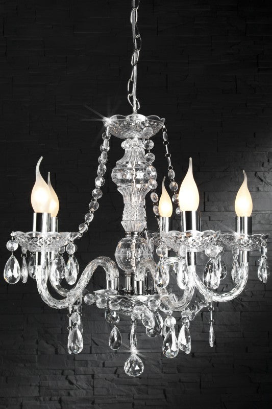 Kronleuchter aus Acrylglas, 5-armig, Farbe transparent, Durchmesser 53 cm