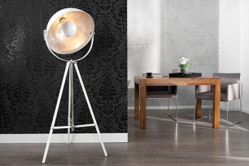 Stehleuchte Spot in weiß-silber, Stehlampe weiß Industrie