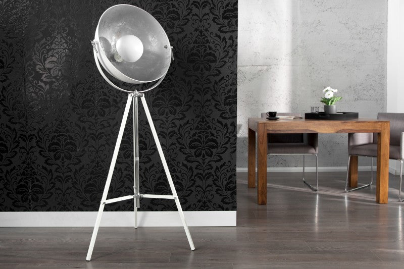 Stehleuchte Spot in weiß-silber, Stehlampe weiß Industrie