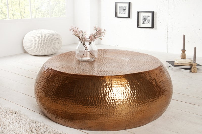 Couchtisch rund Kupfer, Couchtisch Aluminium Hammerschlag-Optik, Ø 80 cm