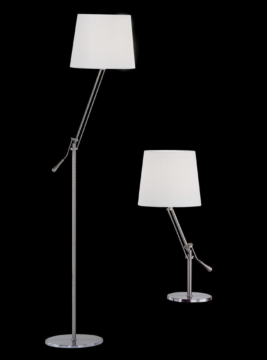 Stehleuchte Metall chrom Stoff Acrylfolie weiß