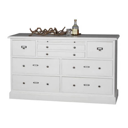 Sideboard weiß im Landhausstil, Kommode mit acht Schubladen Massivholz weiß