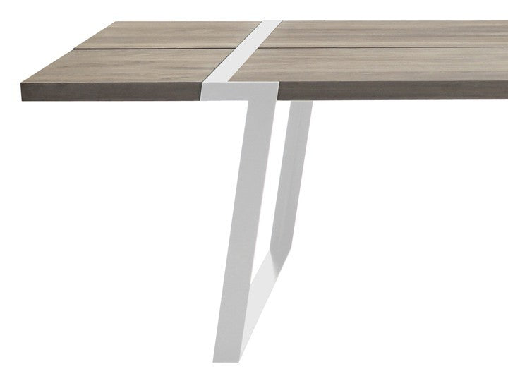 Esstisch weiß Eiche Tischplatte, Tisch weiße Tischbeine, Tisch Massiv-Eiche Metall weiß, Maße 240 x 100 cm