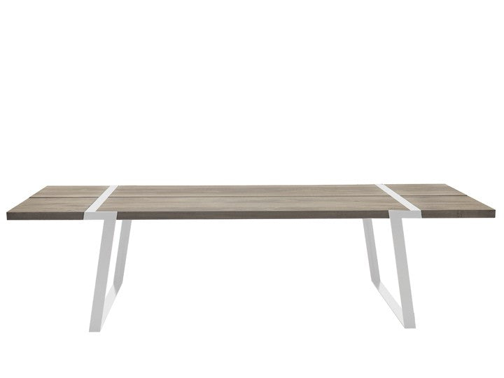 Esstisch weiß Eiche Tischplatte, Tisch weiße Tischbeine, Tisch Massiv-Eiche Metall weiß, Maße 240 x 100 cm