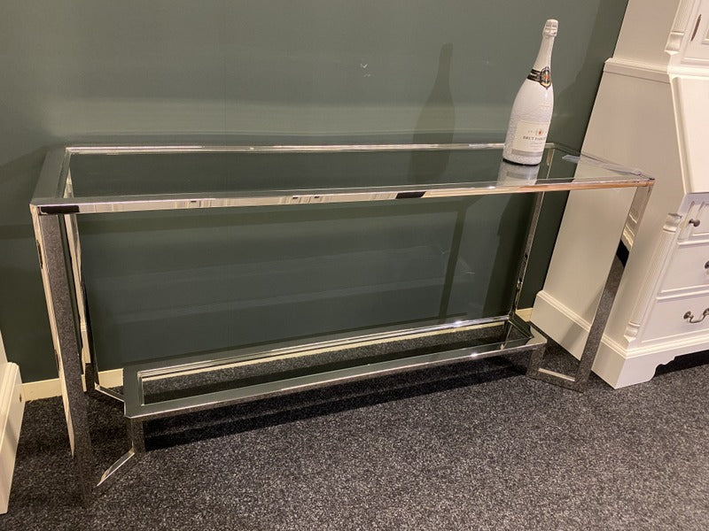 Konsole verchromt Glasplatte, Wandtisch Silber, Konsole Metall Glas, Breite 160 cm