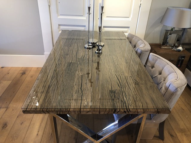 Esstisch Altholz, Tisch Gestell verchromt Metall, Maße 240 x 100 cm