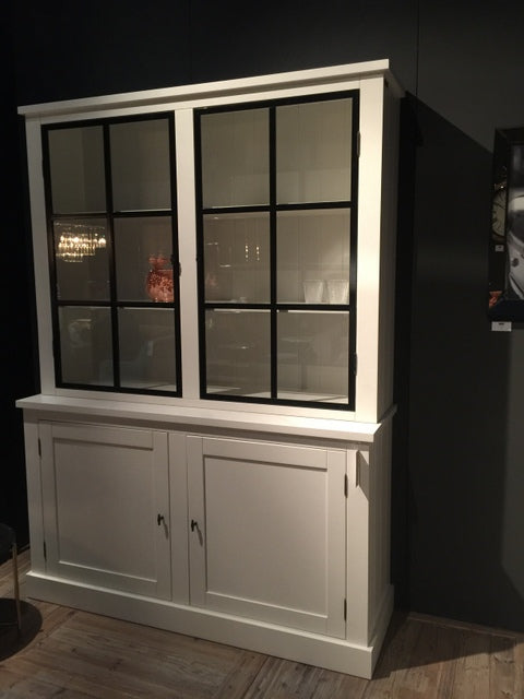 Buffetschrank weiß, Vitrine weiß Massivholz, Geschirrschrank weiß Landhaus, Breite 160 cm