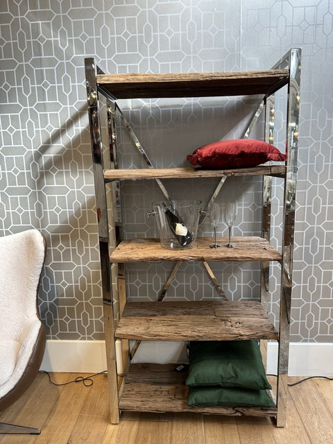 Regal Silber Altholz, Bücherregal Altholz Gestell verchromt, Breite 100 cm