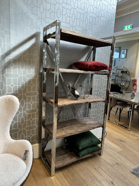 Regal Silber Altholz, Bücherregal Altholz Gestell verchromt, Breite 100 cm