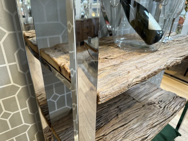 Regal Silber Altholz, Bücherregal Altholz Gestell verchromt, Breite 100 cm