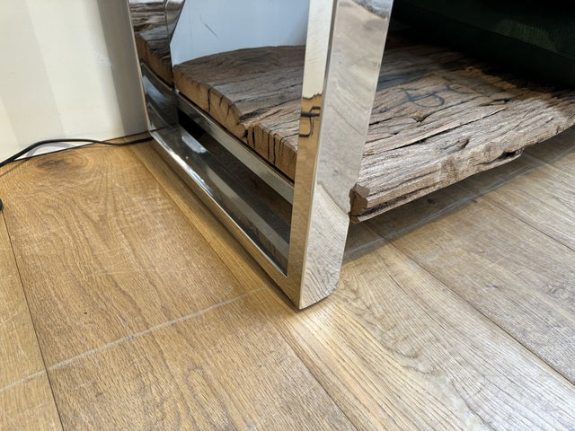 Regal Silber Altholz, Bücherregal Altholz Gestell verchromt, Breite 100 cm