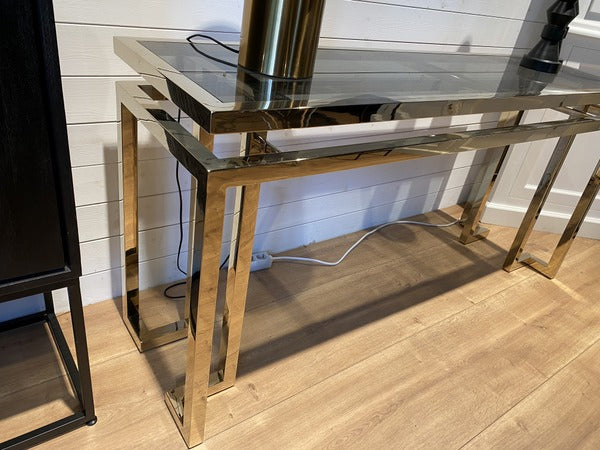 Konsole Gold, Wandtisch Gold Glas Metall, Tisch Gold Glas, Breite 160 cm