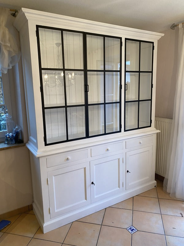 Buffetschrank weiß Landhaus, Vitrine weiß, Geschirrschrank weiß Massivholz, Küchenschrank weiß Landhaus, Breite 185 cm