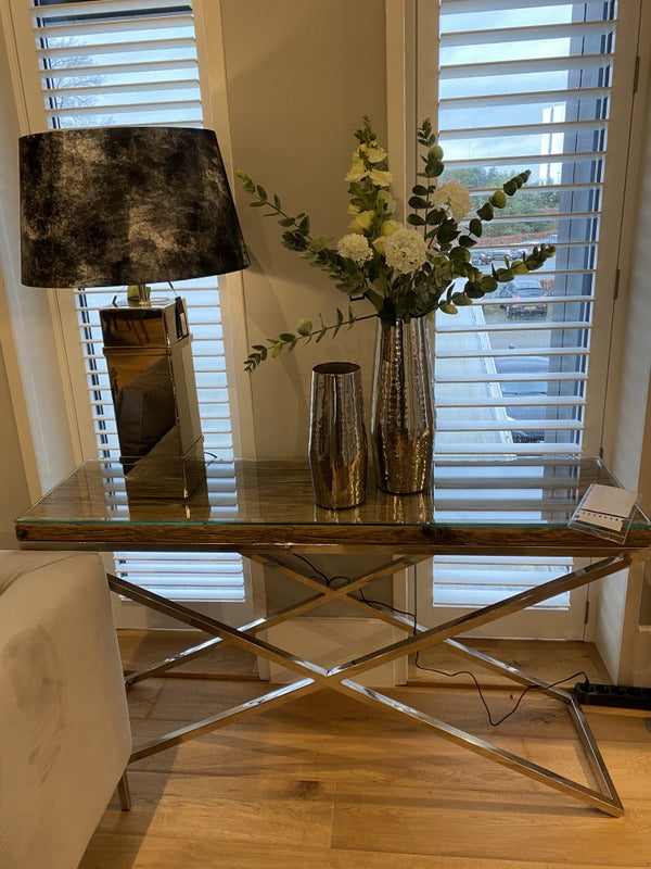 Konsole Silber, Wandtisch Silber, Altholz Konsole, Breite 140 cm