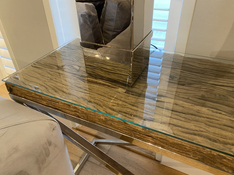 Konsole Silber, Wandtisch Silber, Altholz Konsole, Breite 140 cm