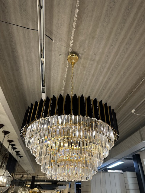 Kronleuchter rund Gold, Kornleuchter Gold-Metall-Glas 14 Flammig, Kronleuchter Durchmesser 75 cm