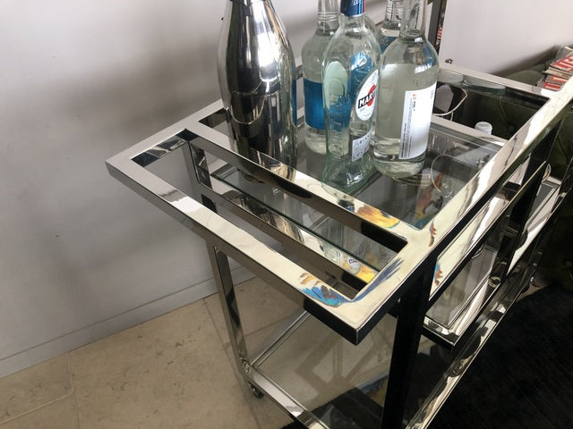 Servierwagen Silber Metall, Serviertisch Silber-Glas, Trolley Silber