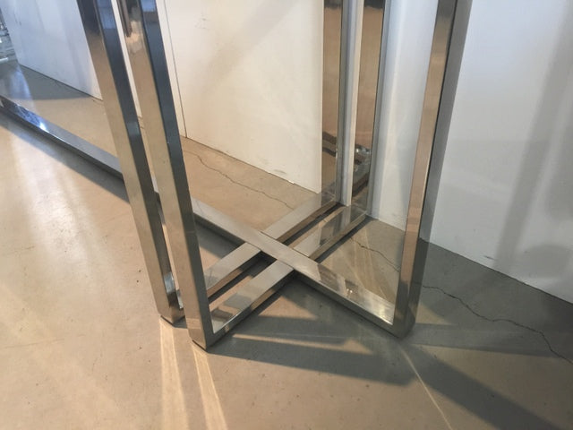 Konsole Glas Silber, Wandkonsole Silber Metall, Wandtisch verchromt Glas-Metall, Breite 148 cm