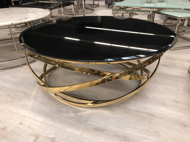 Couchtisch Gold schwarz, Couchtisch rund Gold schwarz, runder Tisch, Durchmesser 110 cm