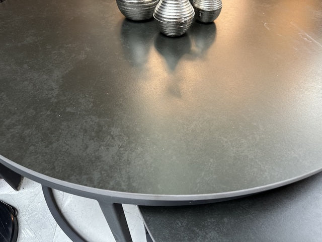 Couchtisch grau-schwarz, Couchtisch rund graue Tischplatte, 2er Set, Maße 70-90 cm